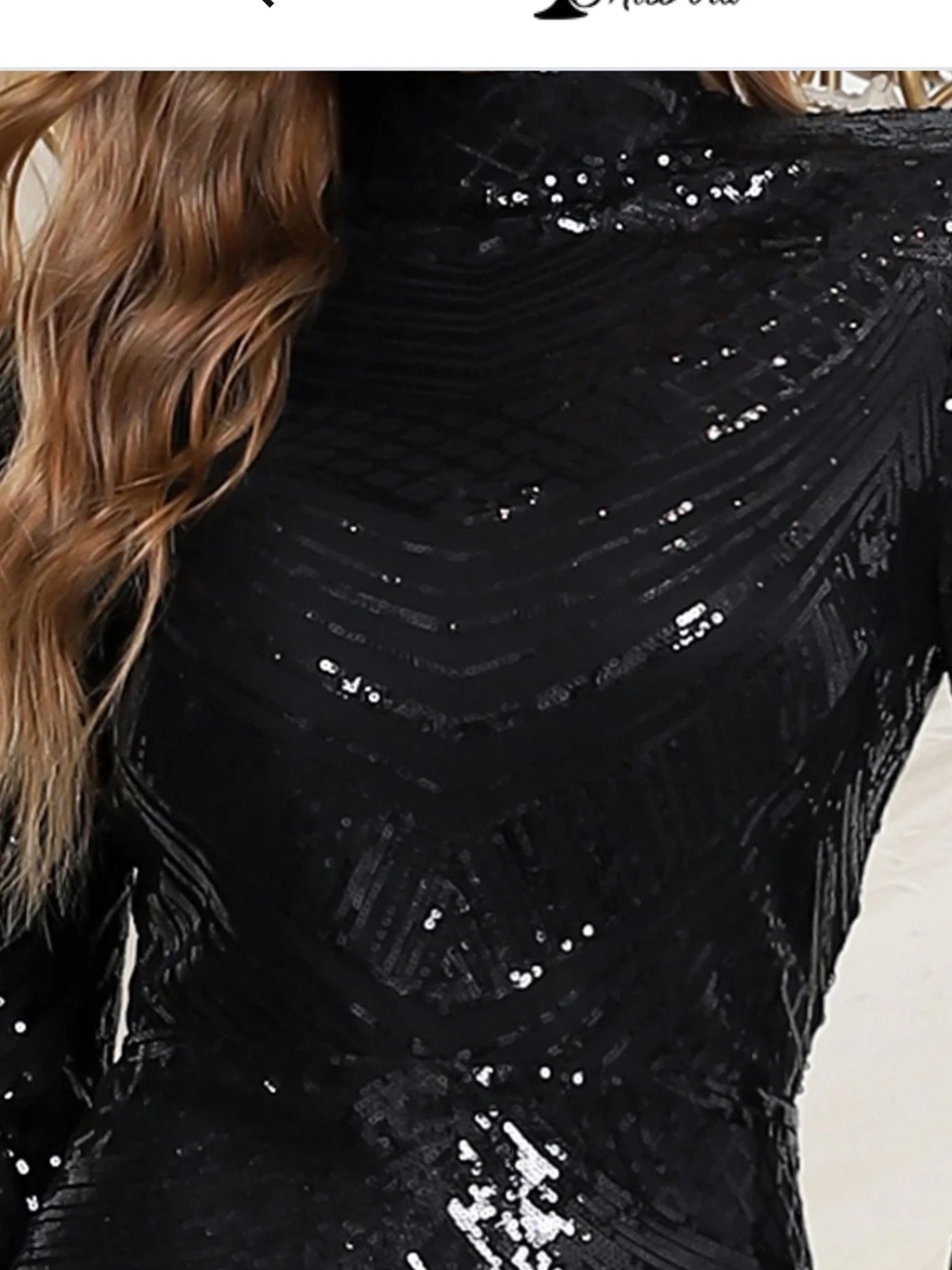Black Sequin Long Sleeve Evening Gown - Picture 3 of 9